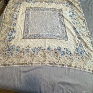 Vintage Laura Ashley Floral Print Square Scarf With Blue Roses 34x34 Inches